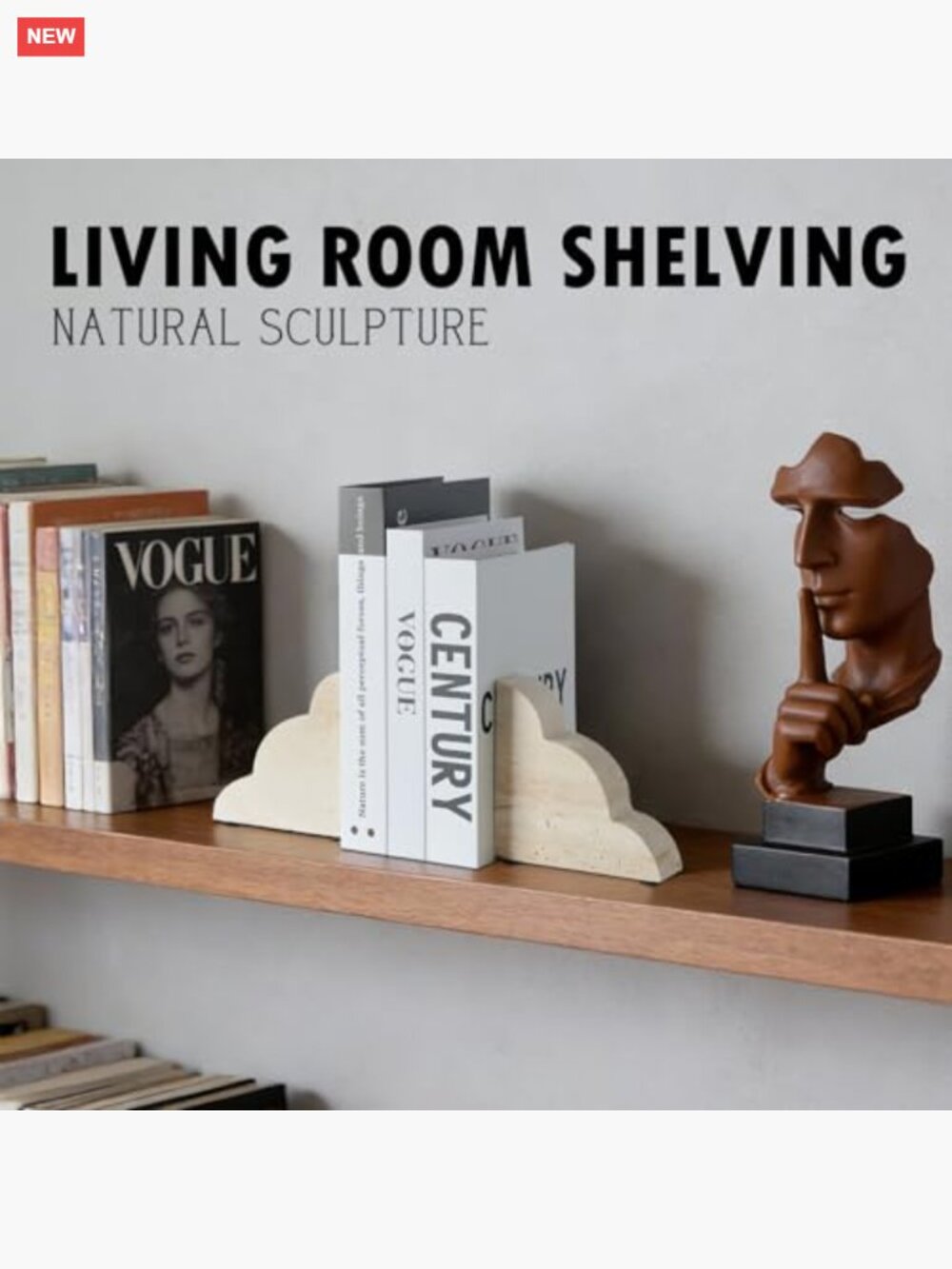 Heavy Travertine Marble Bookends Set of 2 - Non-Slip Base for Bookshelf Desk - Picture 3 of 6